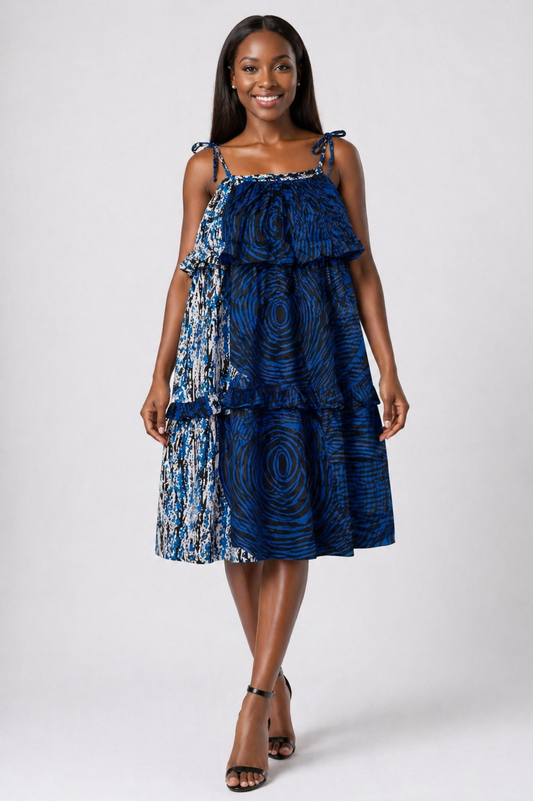 Ankara Tiered Ruffle Sleeveless Dress | African Print Dress | Agbeke Style