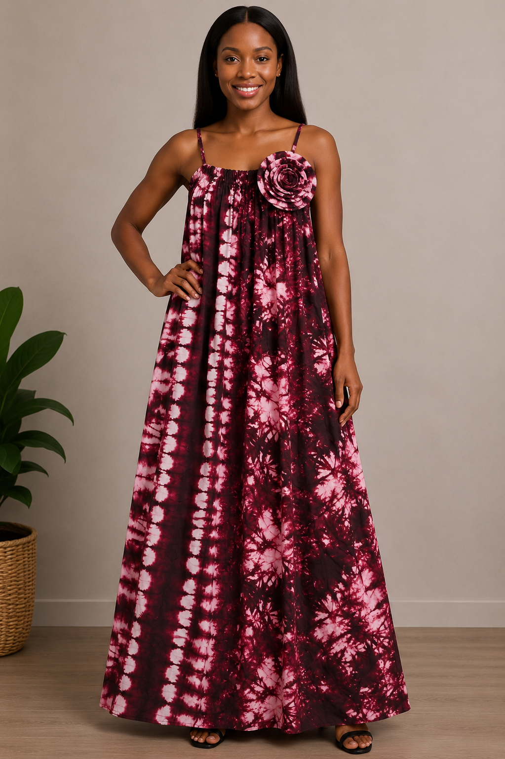 Ankara Maxi Dress with Rosette Detail | African Print Bubu | Agbeke Style
