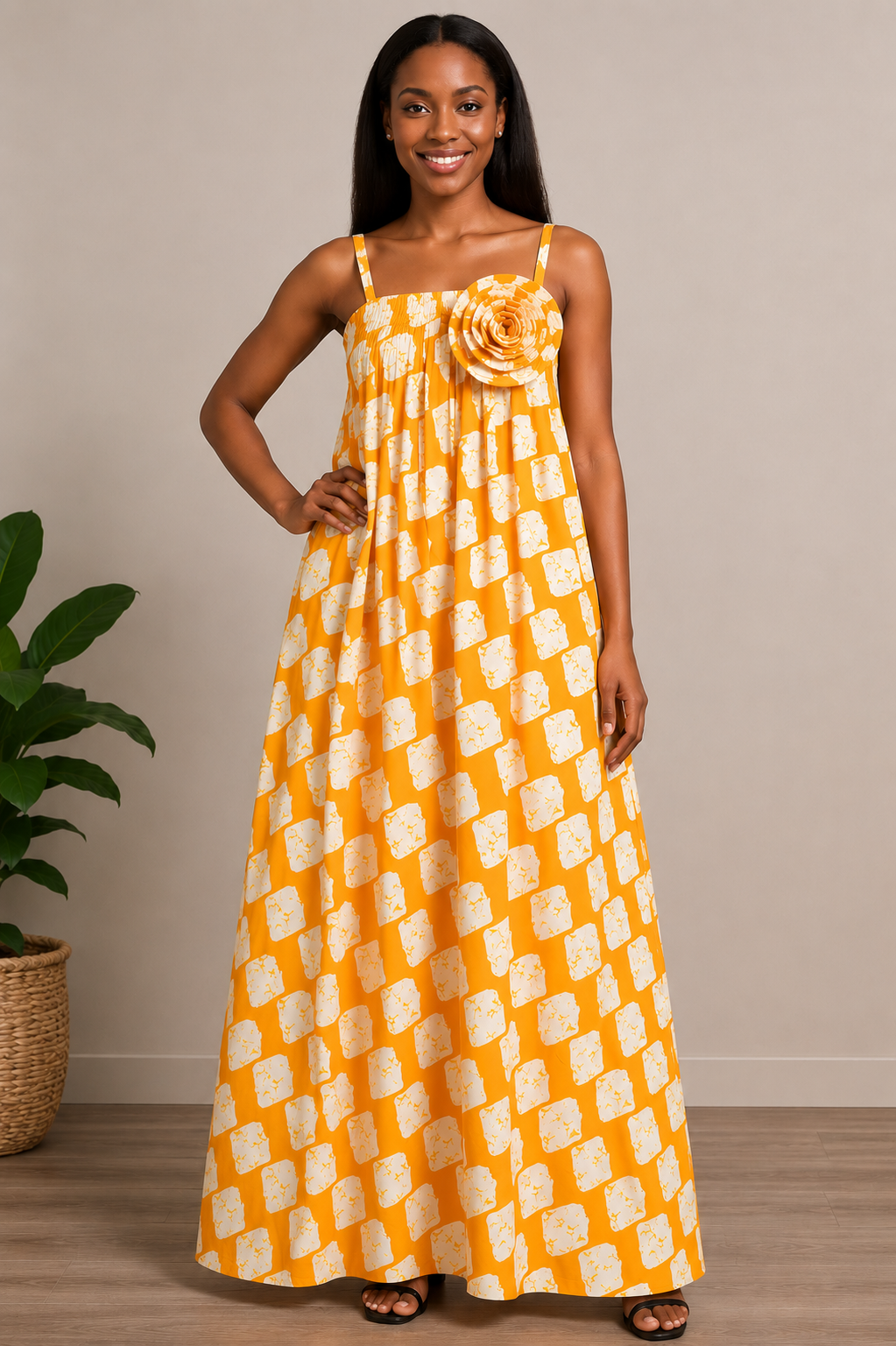 Ankara Maxi Dress with Rosette Detail | African Print Bubu | Agbeke Style