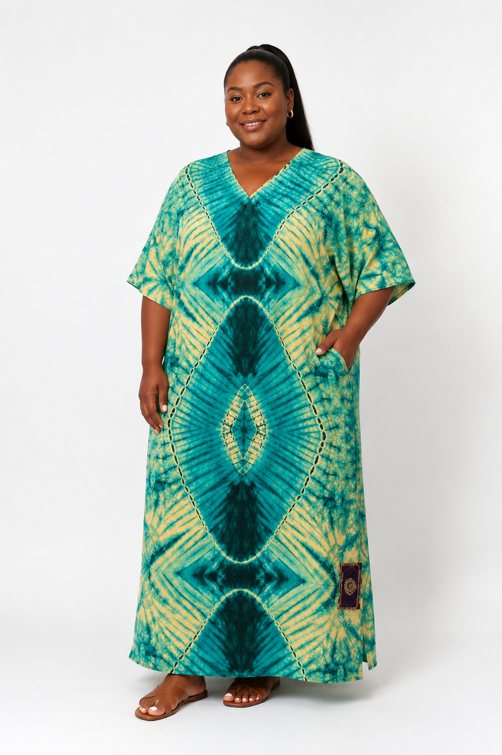V-Neck 3-Stripe Back Maxi Dress (Long) | African Print Bubu| Agbeke Style