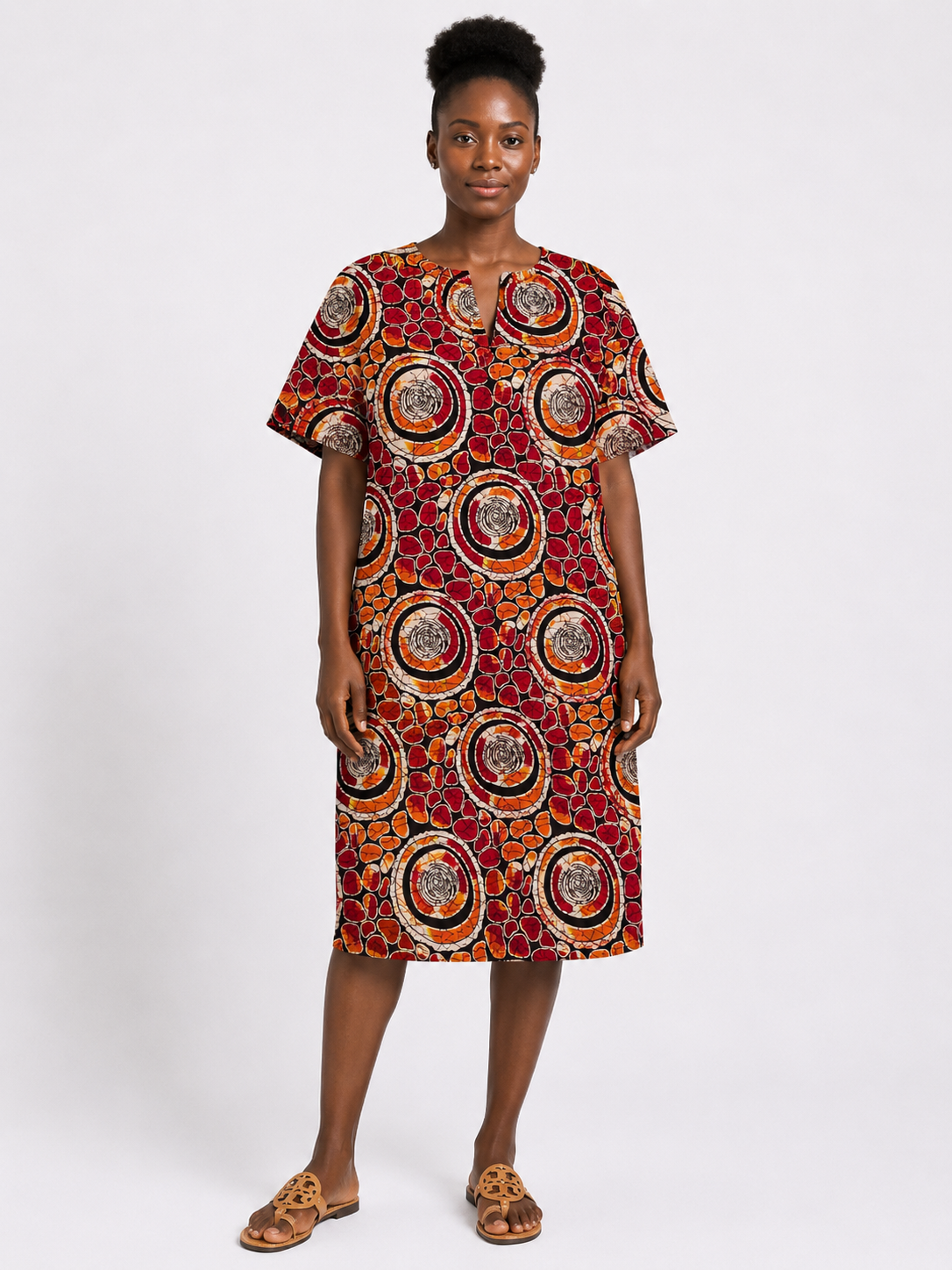Ankara Split Neck Knee Length Bubu | African Print Dress | Agbeke Style