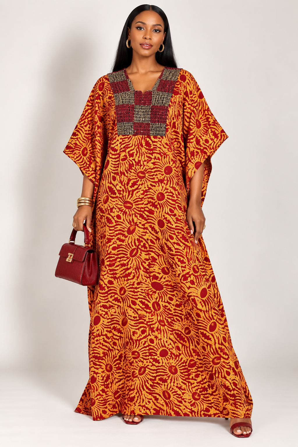 *Adire Beaded Bubu Maxi Dress | Beaded Detail | Agbeke Style