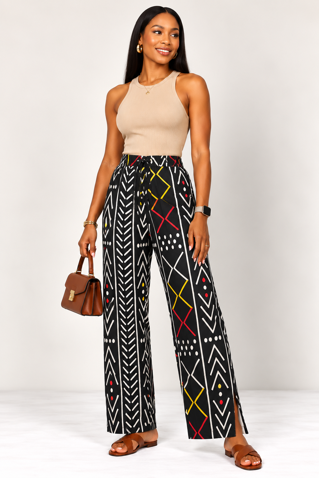 Slitted Wide-Leg Drawstring Trousers | Men's African Print Pants | Agbeke Style