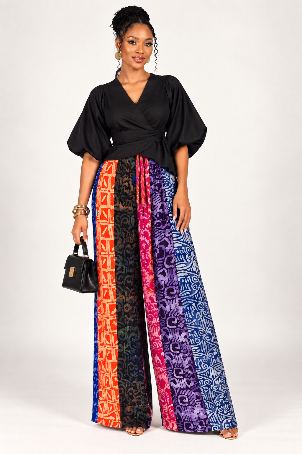 **Vertical Colorblock Wide-Leg Adire Pants | Agbeke Style
