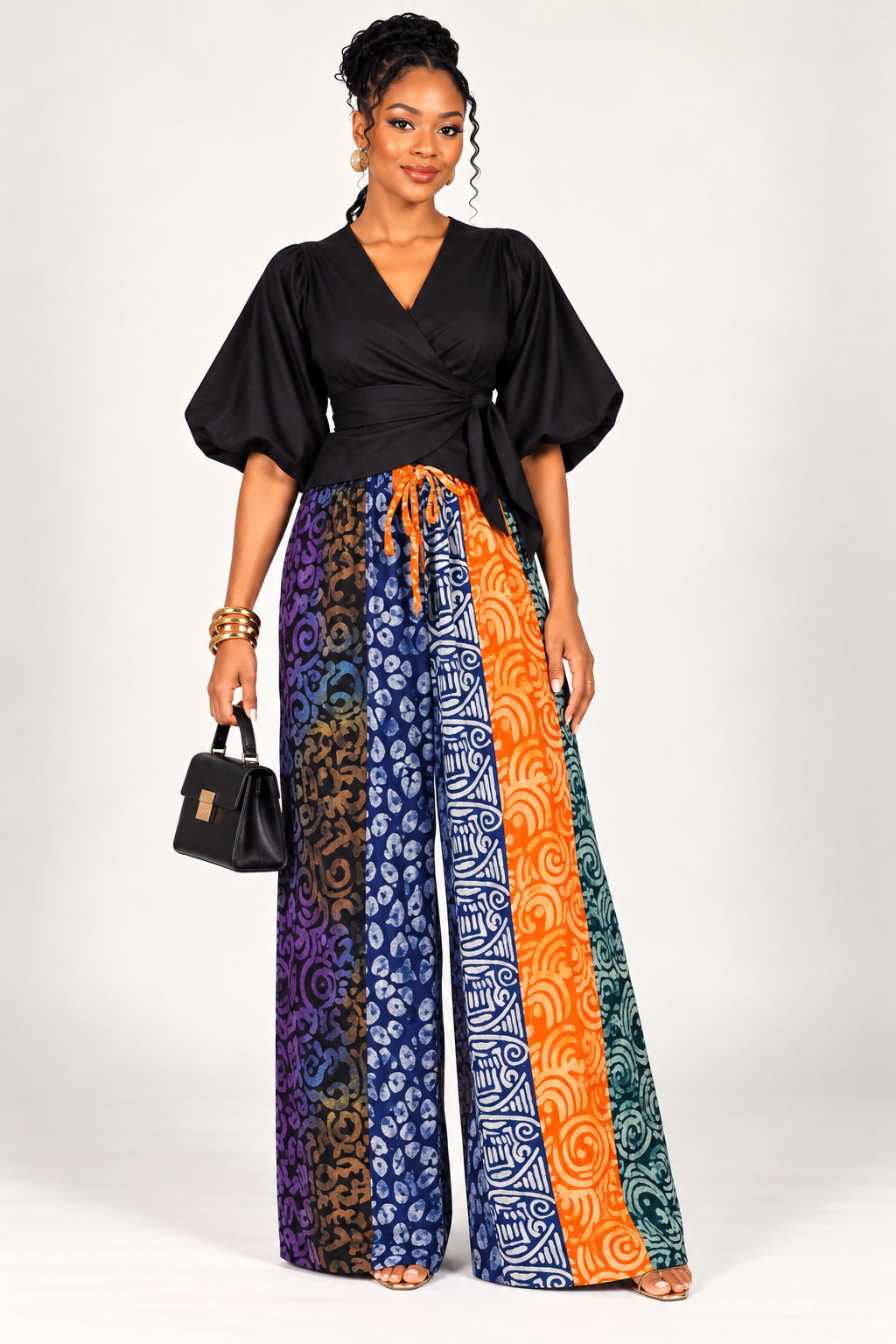 **Vertical Colorblock Wide-Leg Adire Pants | Agbeke Style