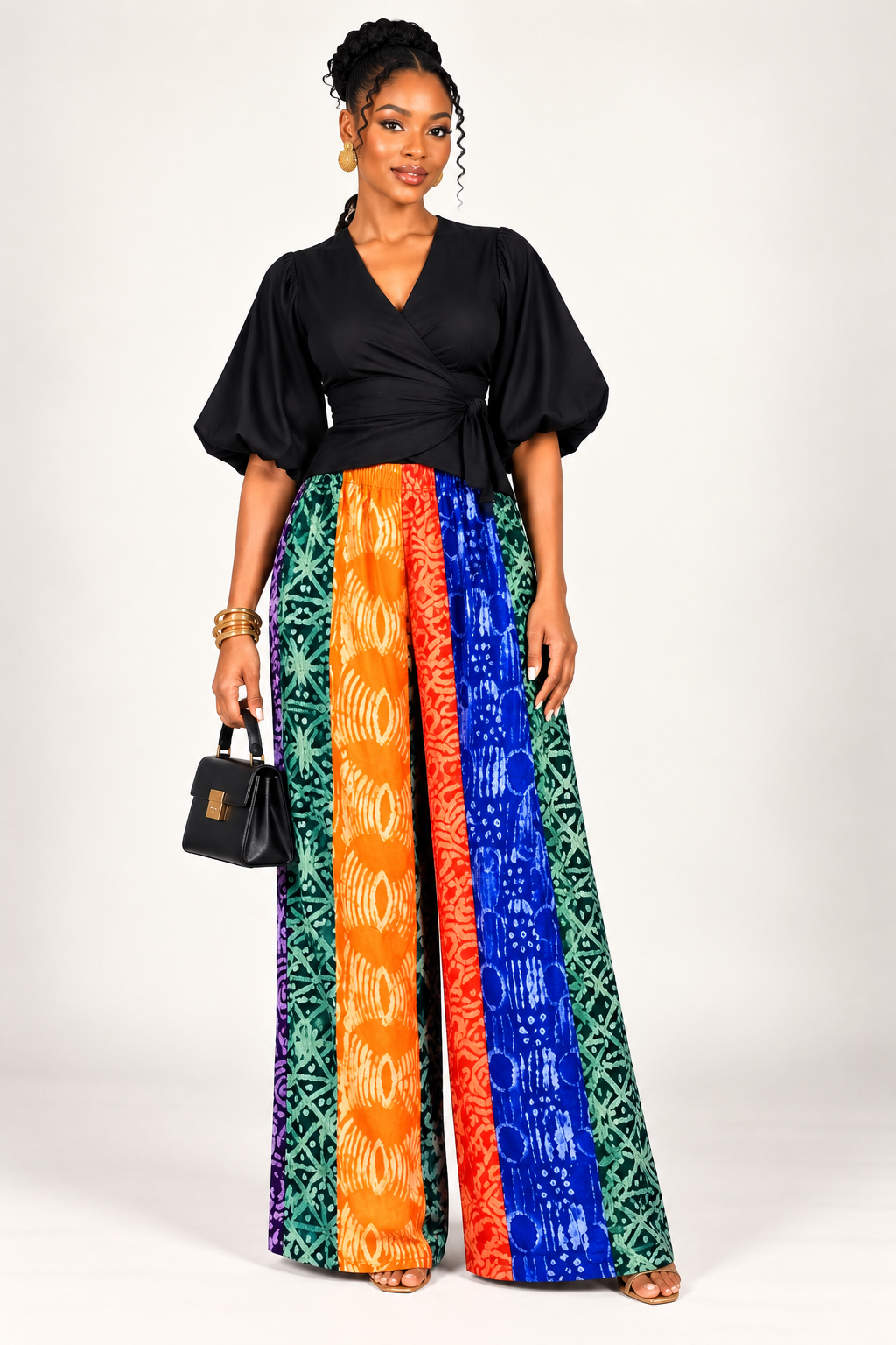 **Vertical Colorblock Wide-Leg Adire Pants | Agbeke Style