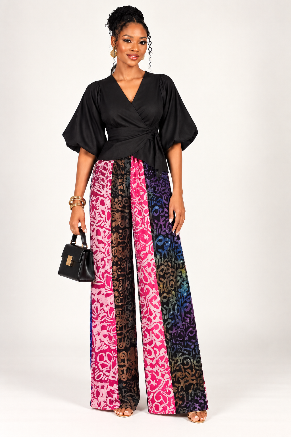**Vertical Colorblock Wide-Leg Adire Pants | Agbeke Style