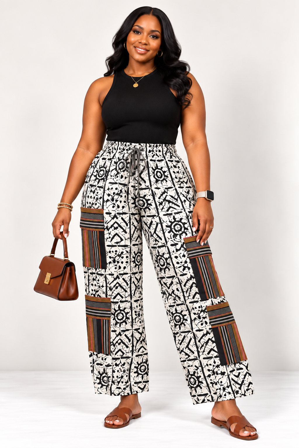 **Monochrome Wide-Leg Cargo Trouser | Men's African Print Pants | Agbeke Style