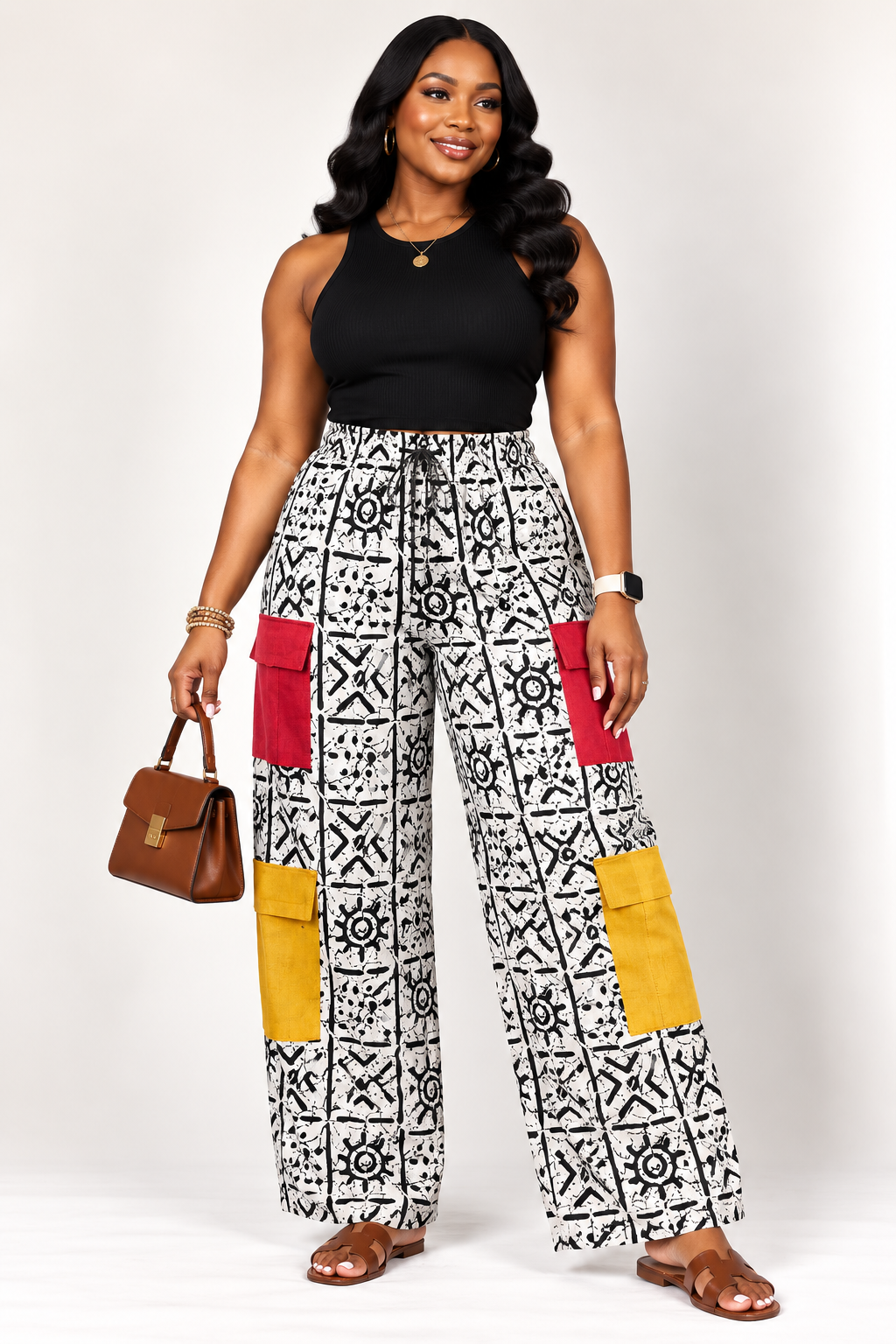 **Monochrome Wide-Leg Cargo Trouser | Men's African Print Pants | Agbeke Style