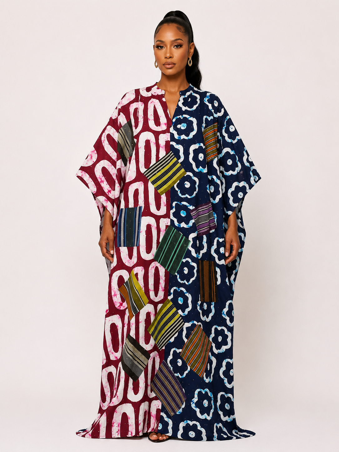 Ankara & Asooke Patchwork Bubu Maxi Dress | Rhinestone Detail | Agbeke Style