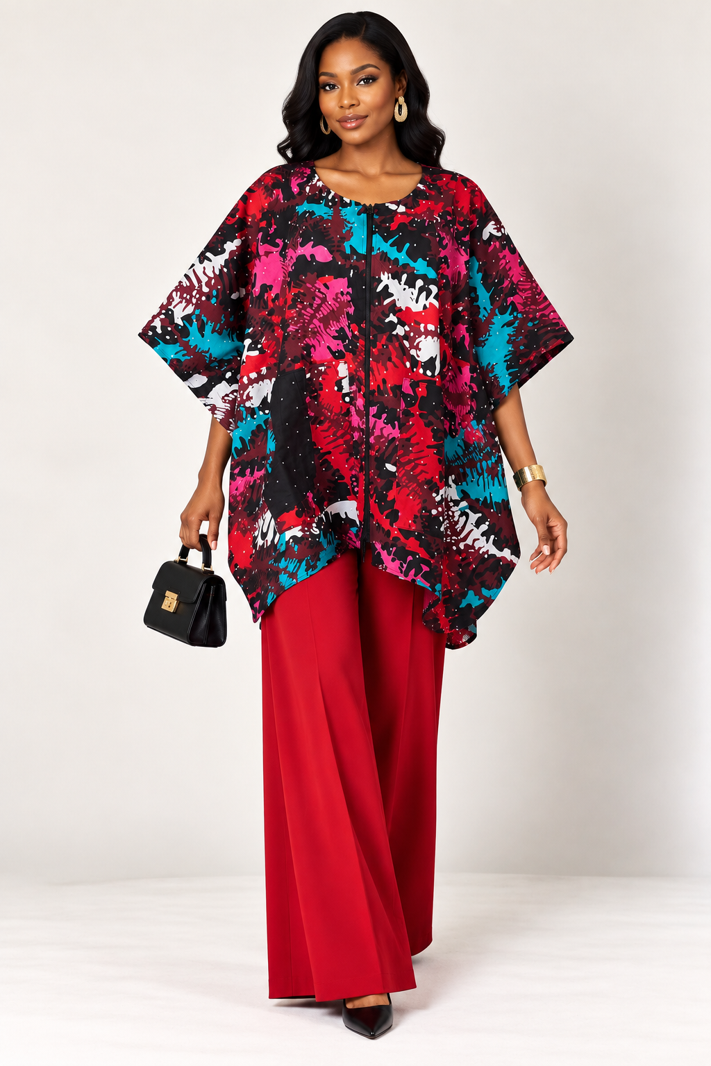 **Ankara Front-Zip Cape Top | African Print Blouse | Agbeke Style