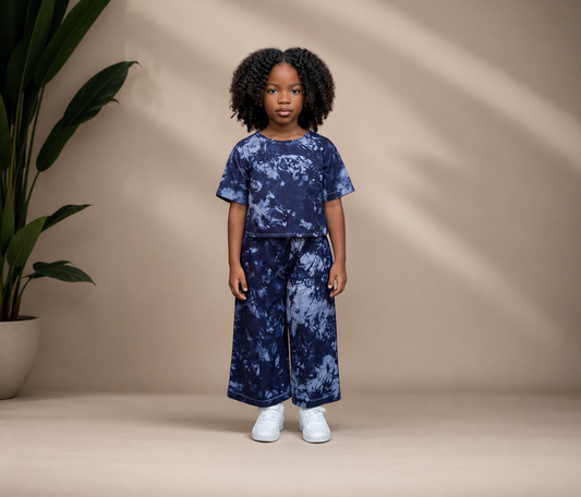 Ankara Kids Cool Mist Wide-Leg Pants Set | African Print Kids' 2-Piece | Agbeke Style
