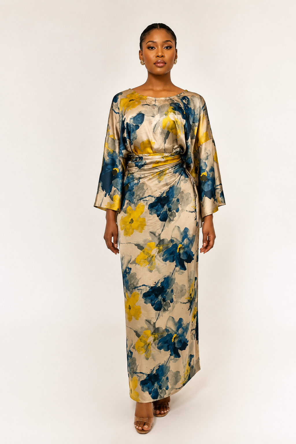 *Silky Iro & Buba Wrap Set | Floral Print Two-Piece | Agbeke Style
