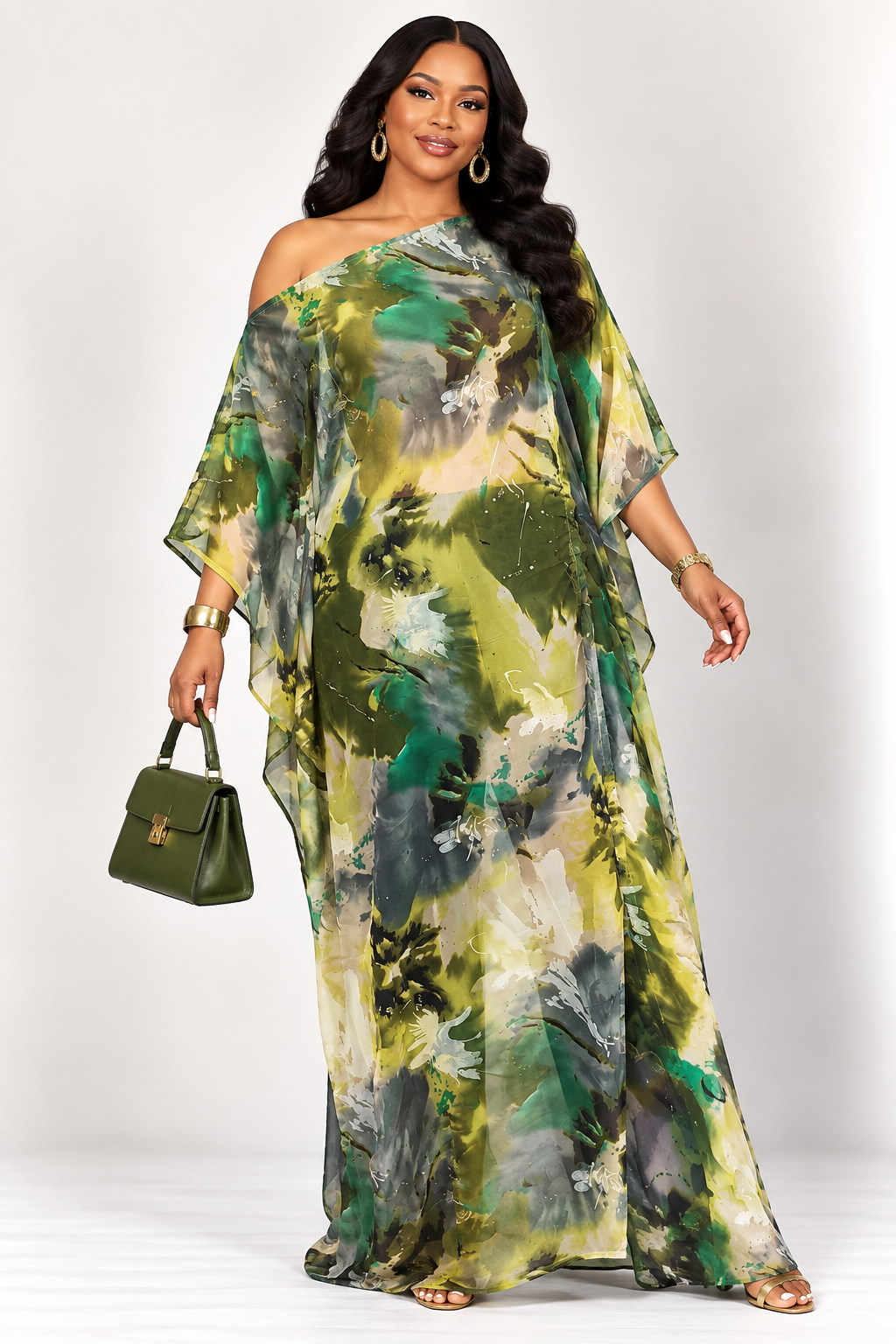 Watercolor Chiffon Two-Piece Bubu Kaftan Set | Convertible Resort Set | Agbeke Style