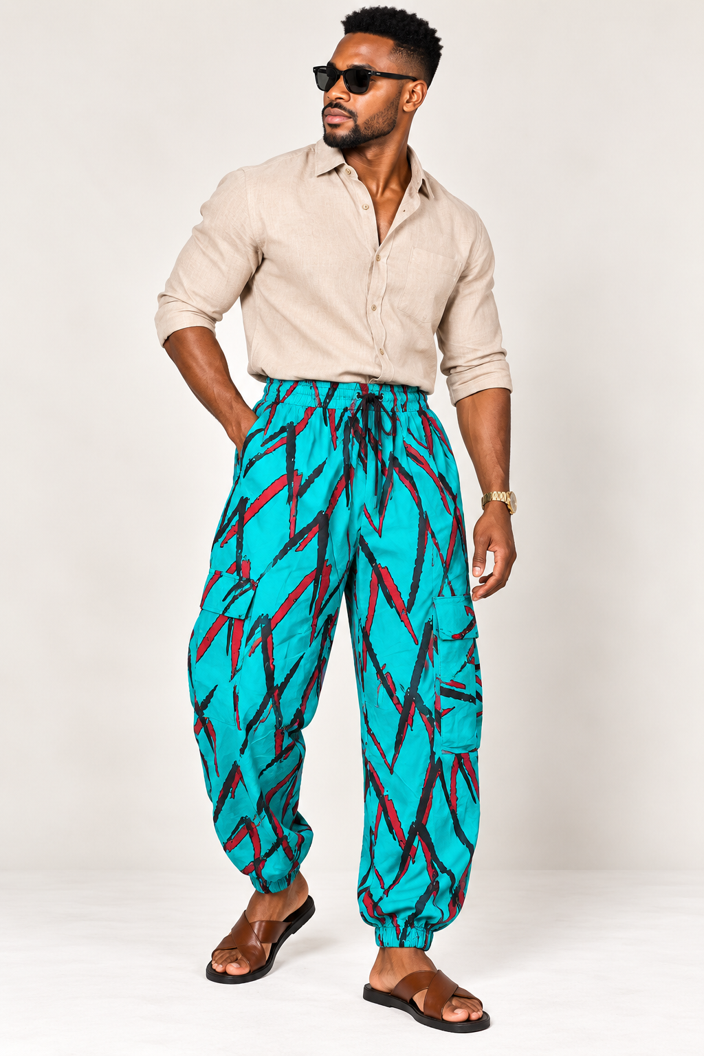 **Tapered Cargo Joggers | Men's African Print Pants | Agbeke Style