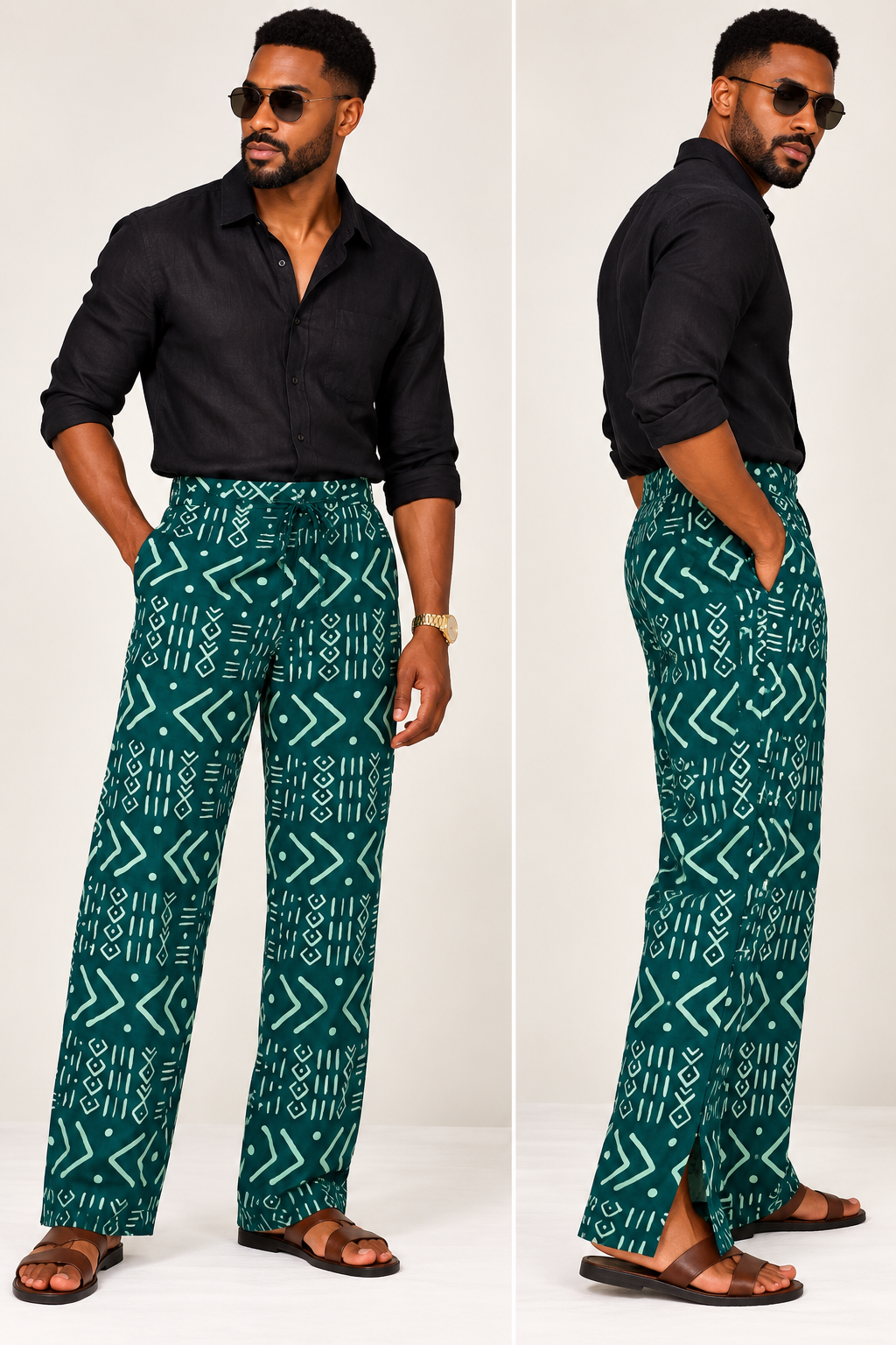 Slitted Wide-Leg Drawstring Trousers | Men's African Print Pants | Agbeke Style