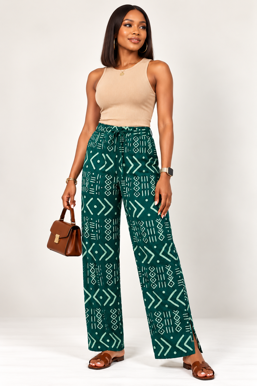 Slitted Wide-Leg Drawstring Trousers | Men's African Print Pants | Agbeke Style