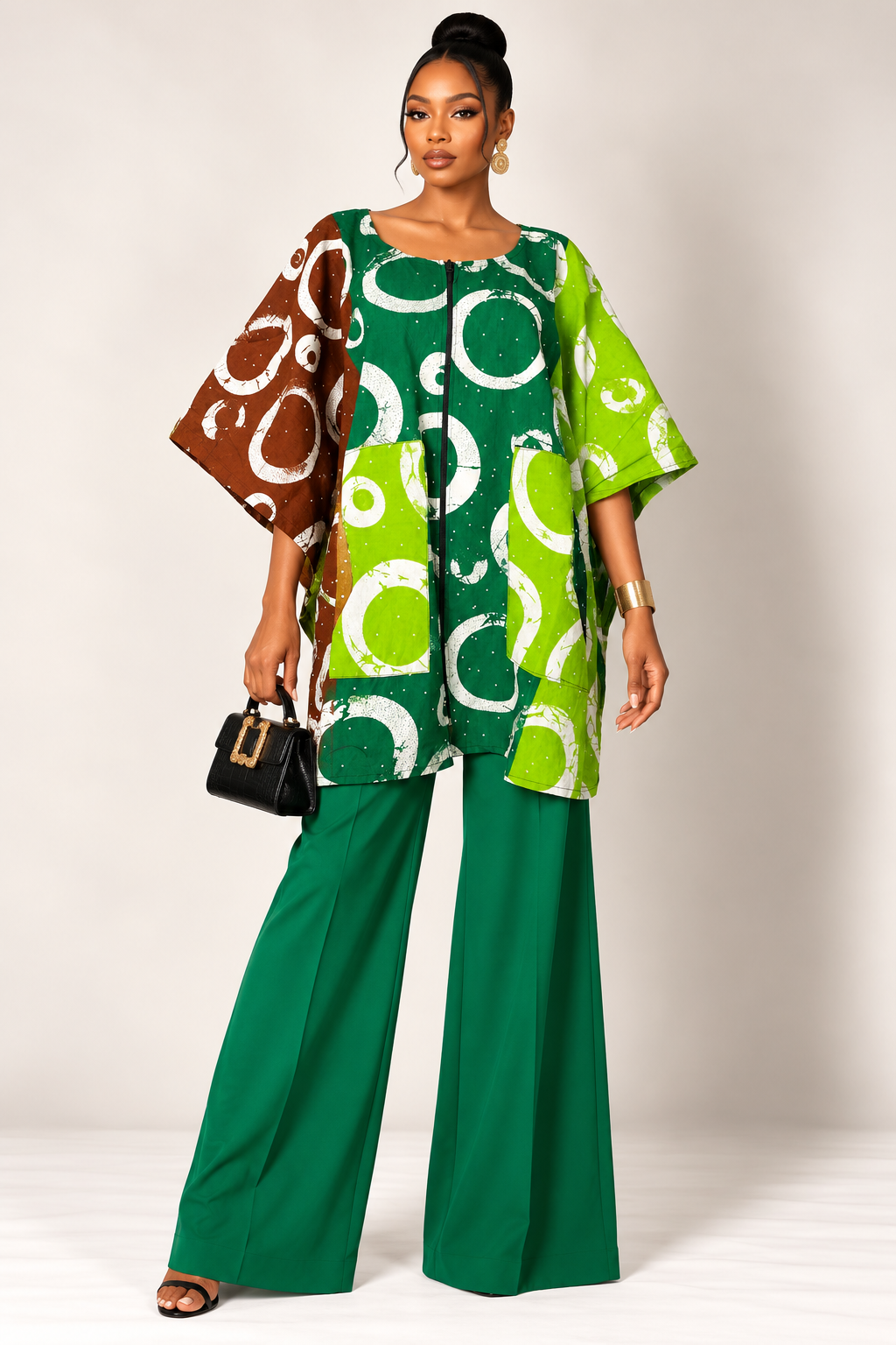 **Ankara Front-Zip Cape Top | African Print Blouse | Agbeke Style