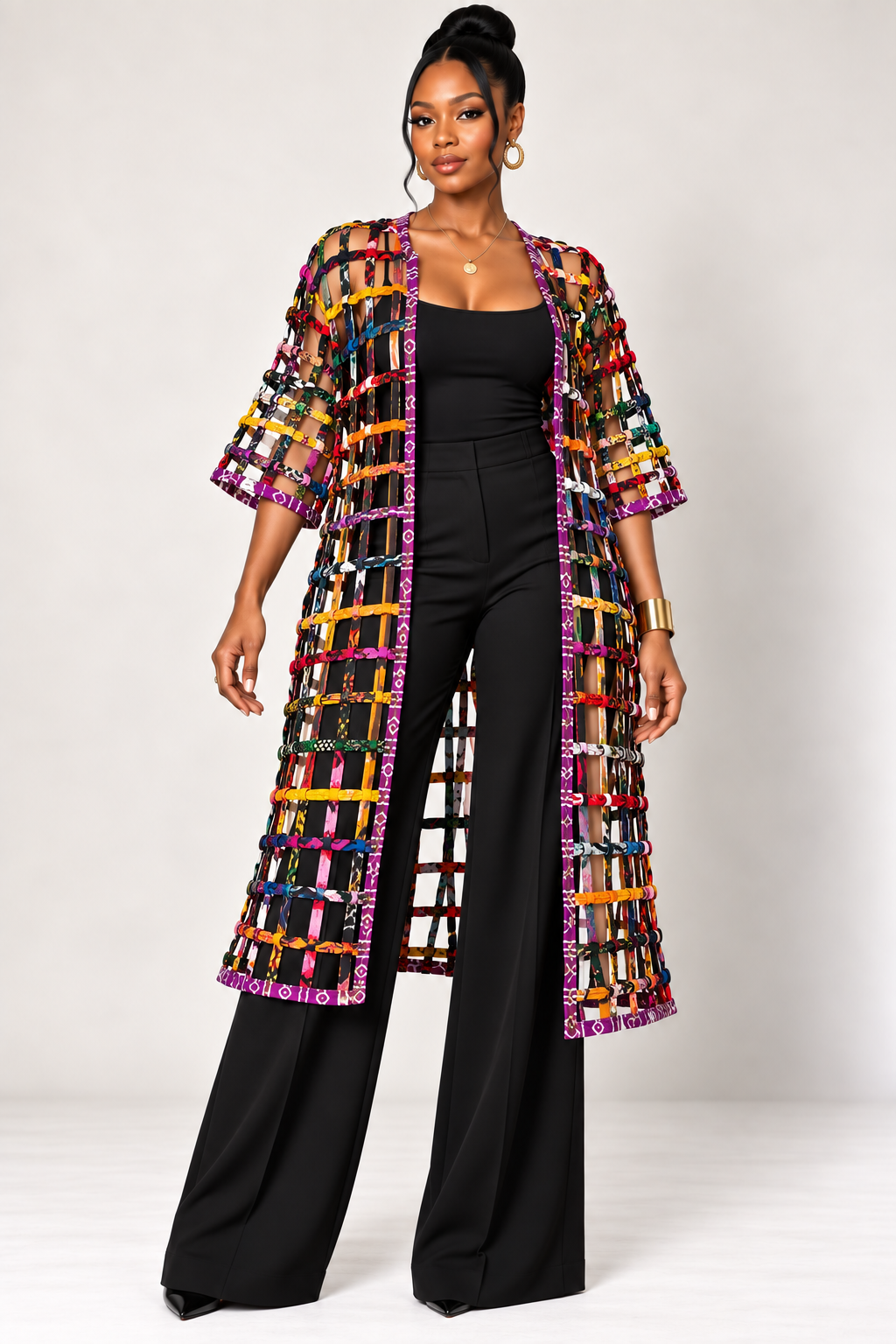 Ankara Open-Work Basket Kimono | African Print Duster | Agbeke Style