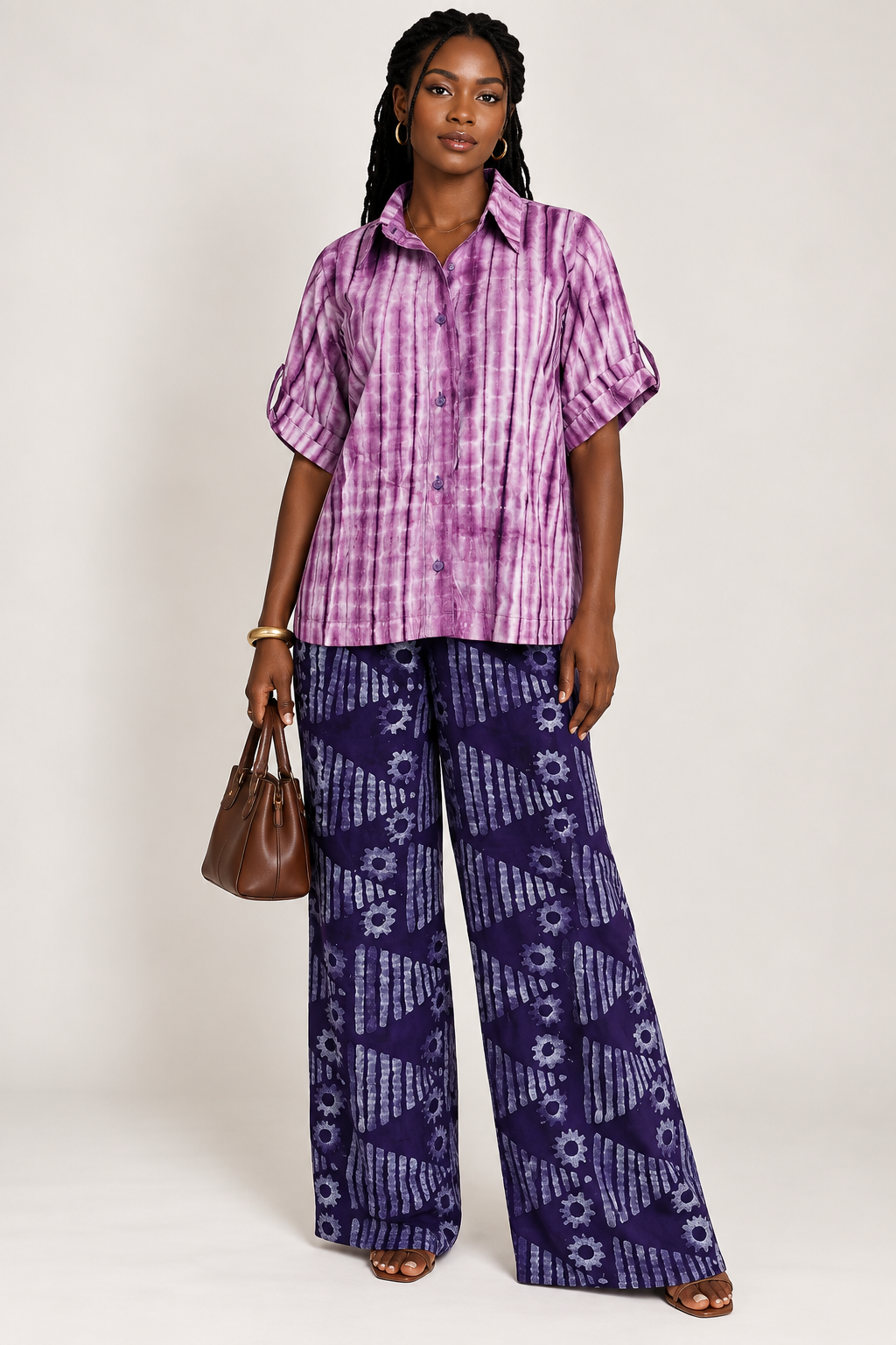 *Mismatched Adire Shirt & Wide-Leg Pants Set | Agbeke Style