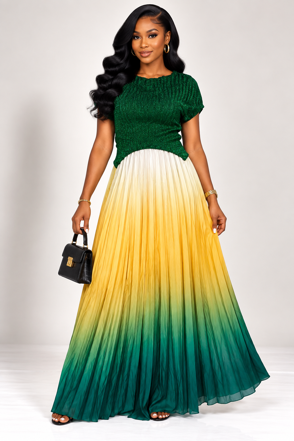 *Metallic Top & Miyaki Ombré Maxi Skirt Set | Agbeke Style
