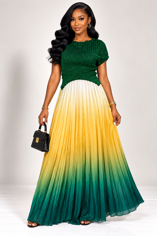 Metallic Top & Miyaki Ombré Maxi Skirt Set | Agbeke Style