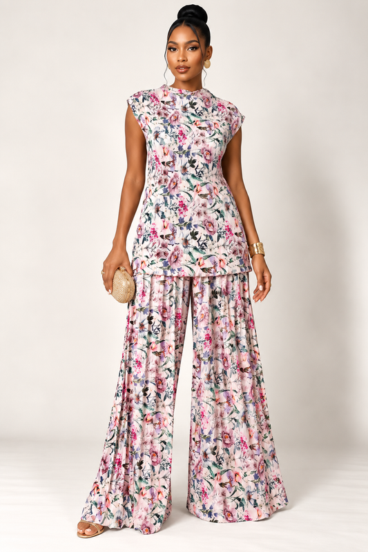 *Pleated 2-Piece Set | Miyaki Top & Wide-Leg Trousers | Agbeke Style