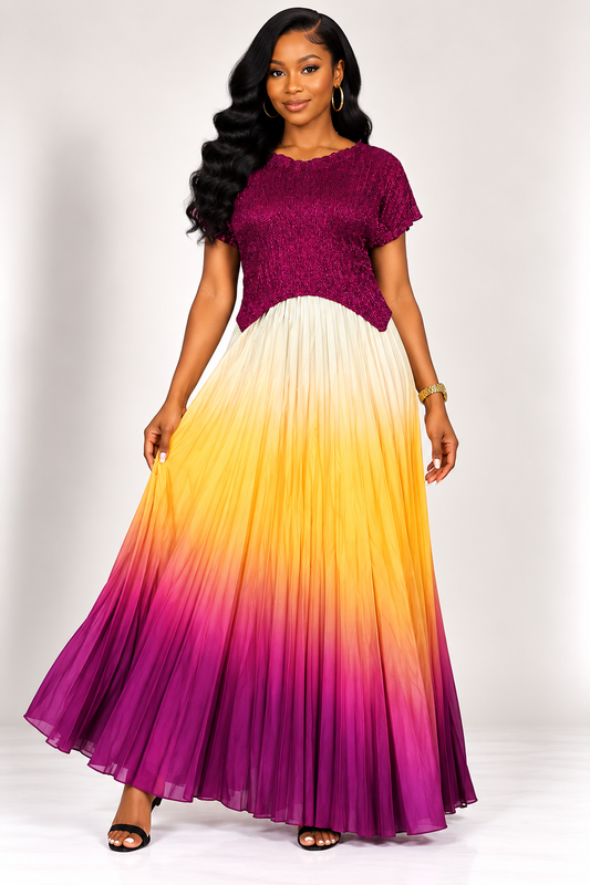 *Metallic Top & Miyaki Ombré Maxi Skirt Set | Agbeke Style