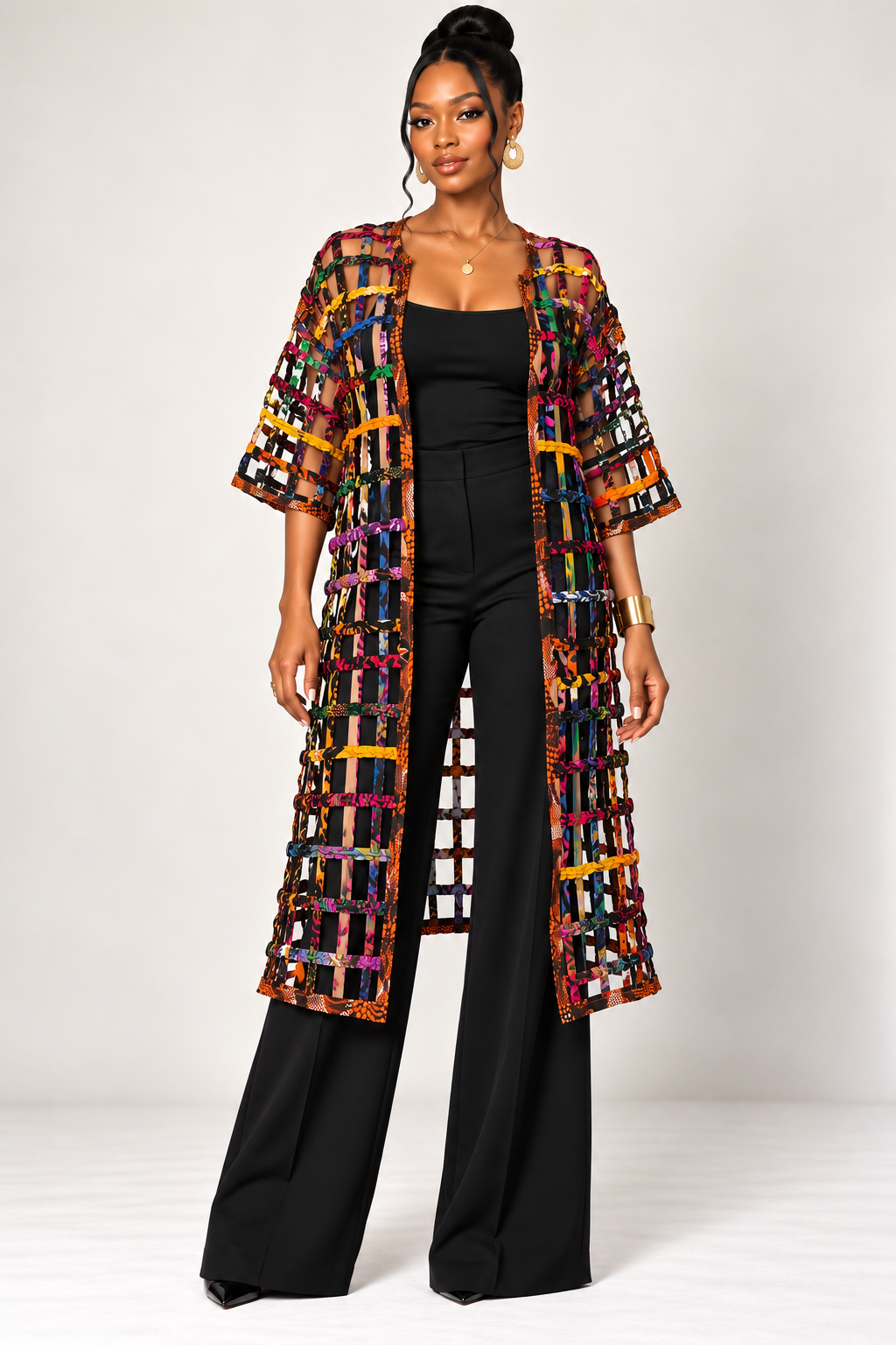 Ankara Open-Work Basket Kimono | African Print Duster | Agbeke Style