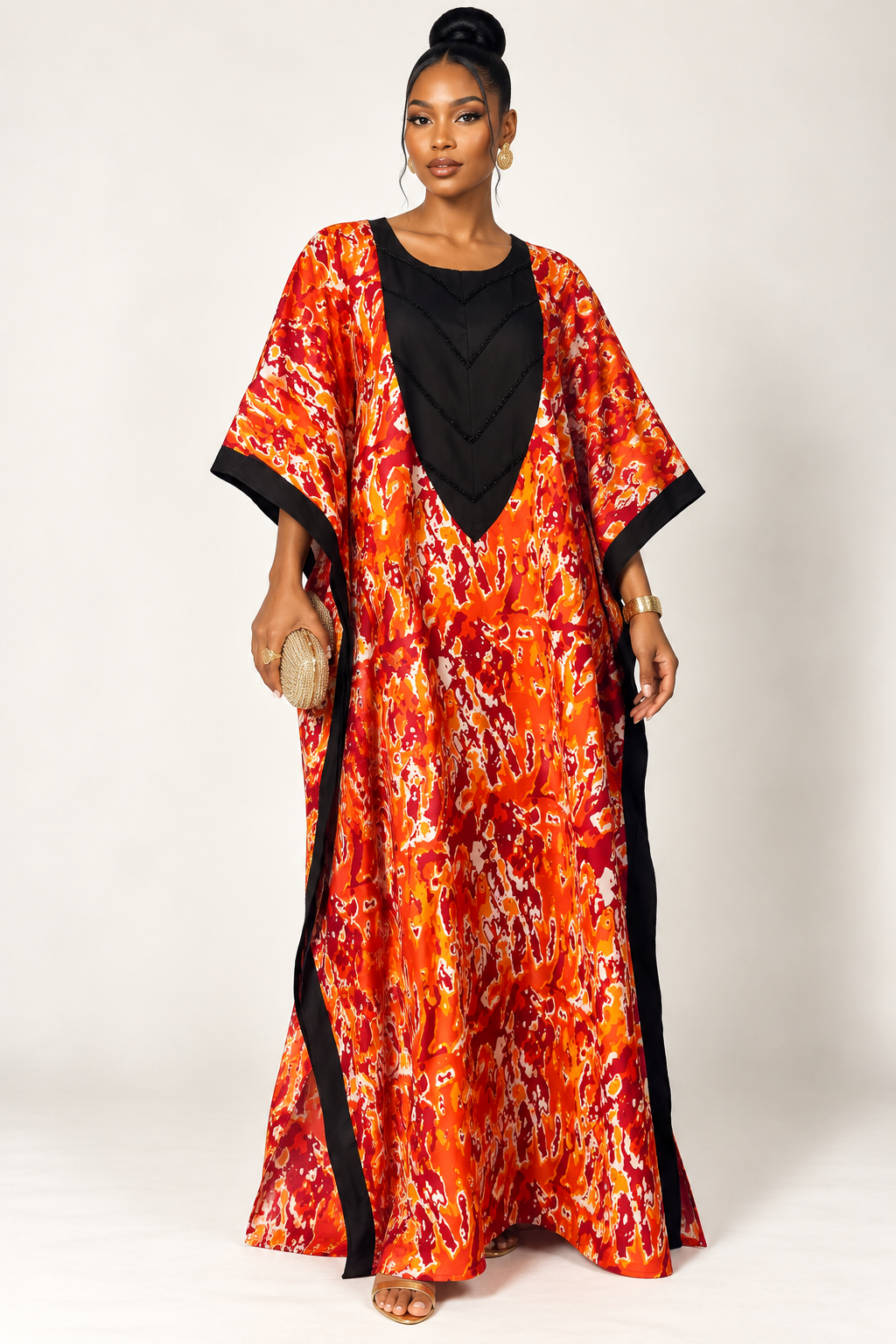 *Ankara Velvet Trim Bubu Maxi Dress | African Print Kaftan | Agbeke Style