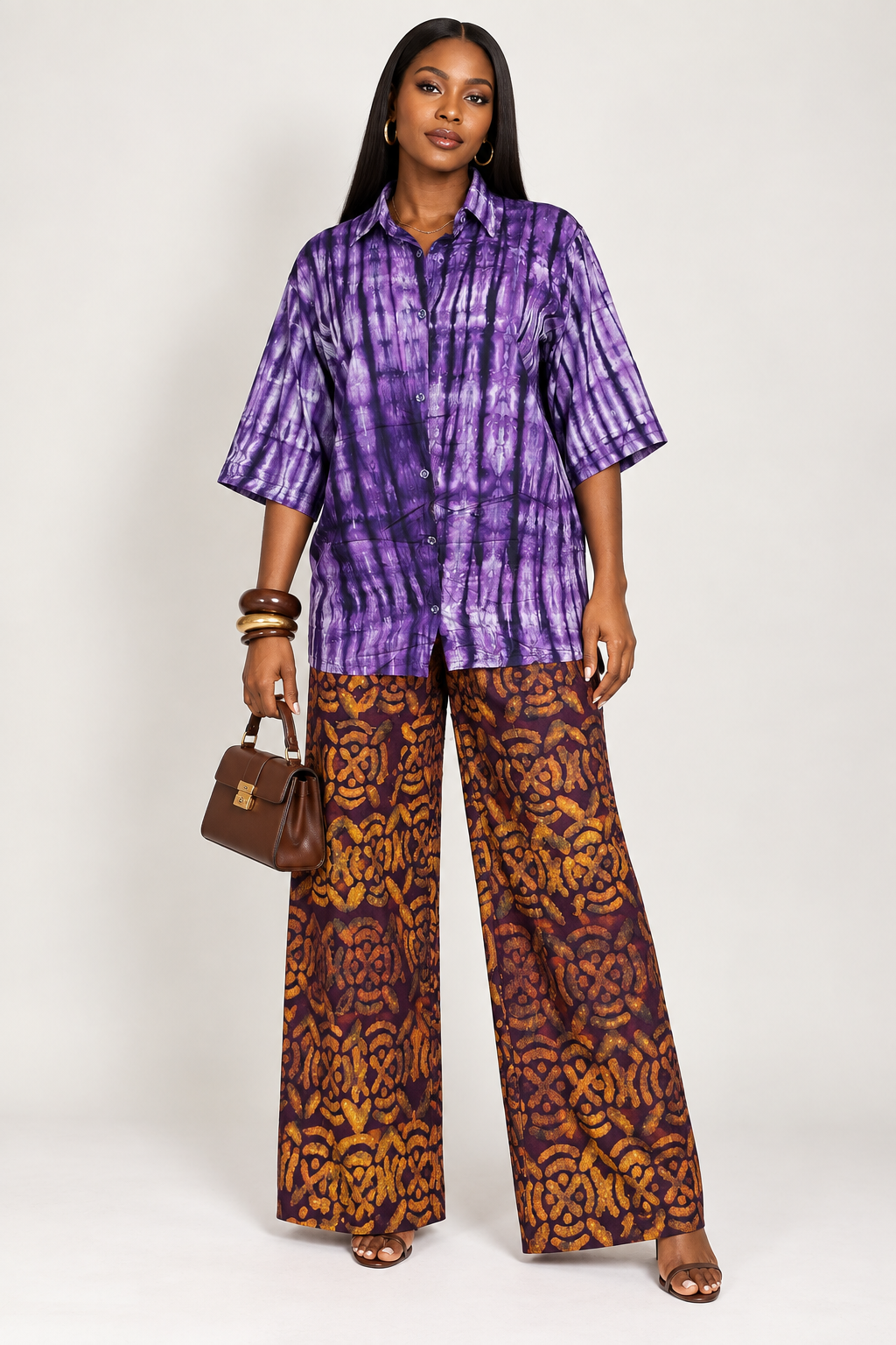 *Mismatched Adire Shirt & Wide-Leg Pants Set | Agbeke Style