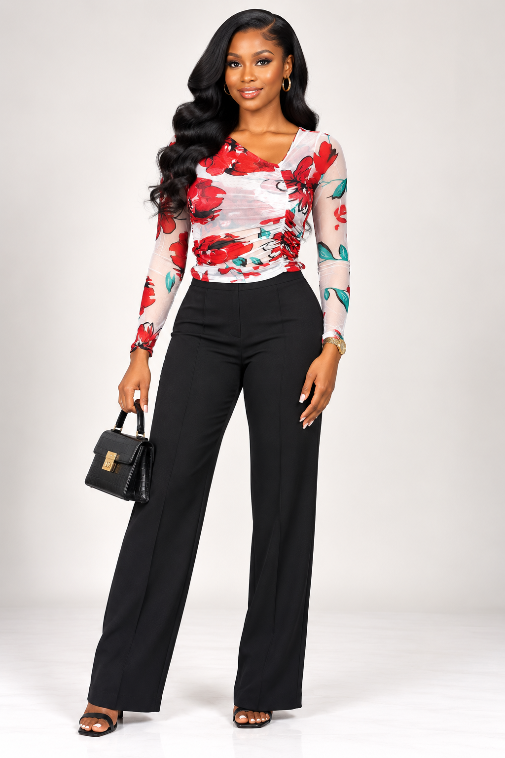 *Floral Mesh Ruched Top | Agbeke Style