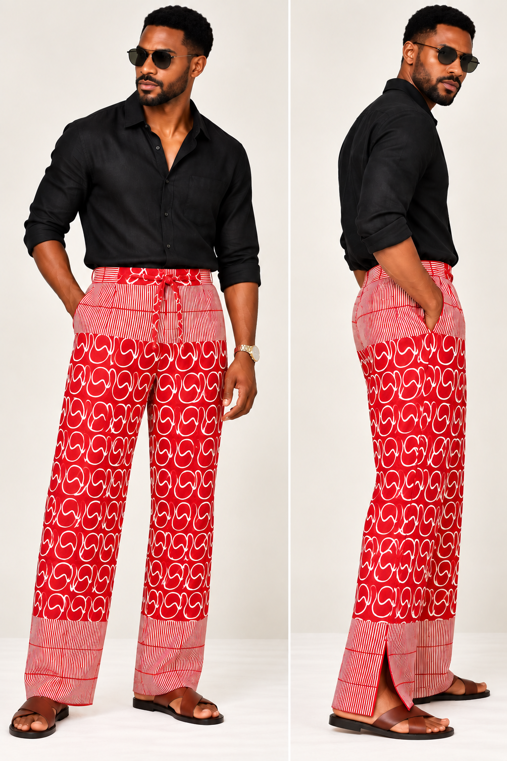 Slitted Wide-Leg Drawstring Trousers | Men's African Print Pants | Agbeke Style