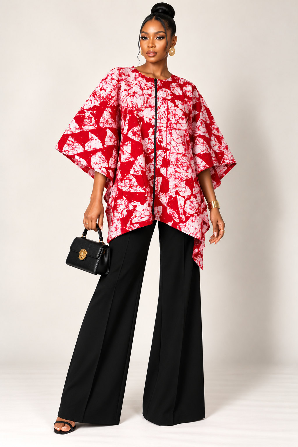 **Ankara Front-Zip Cape Top | African Print Blouse | Agbeke Style
