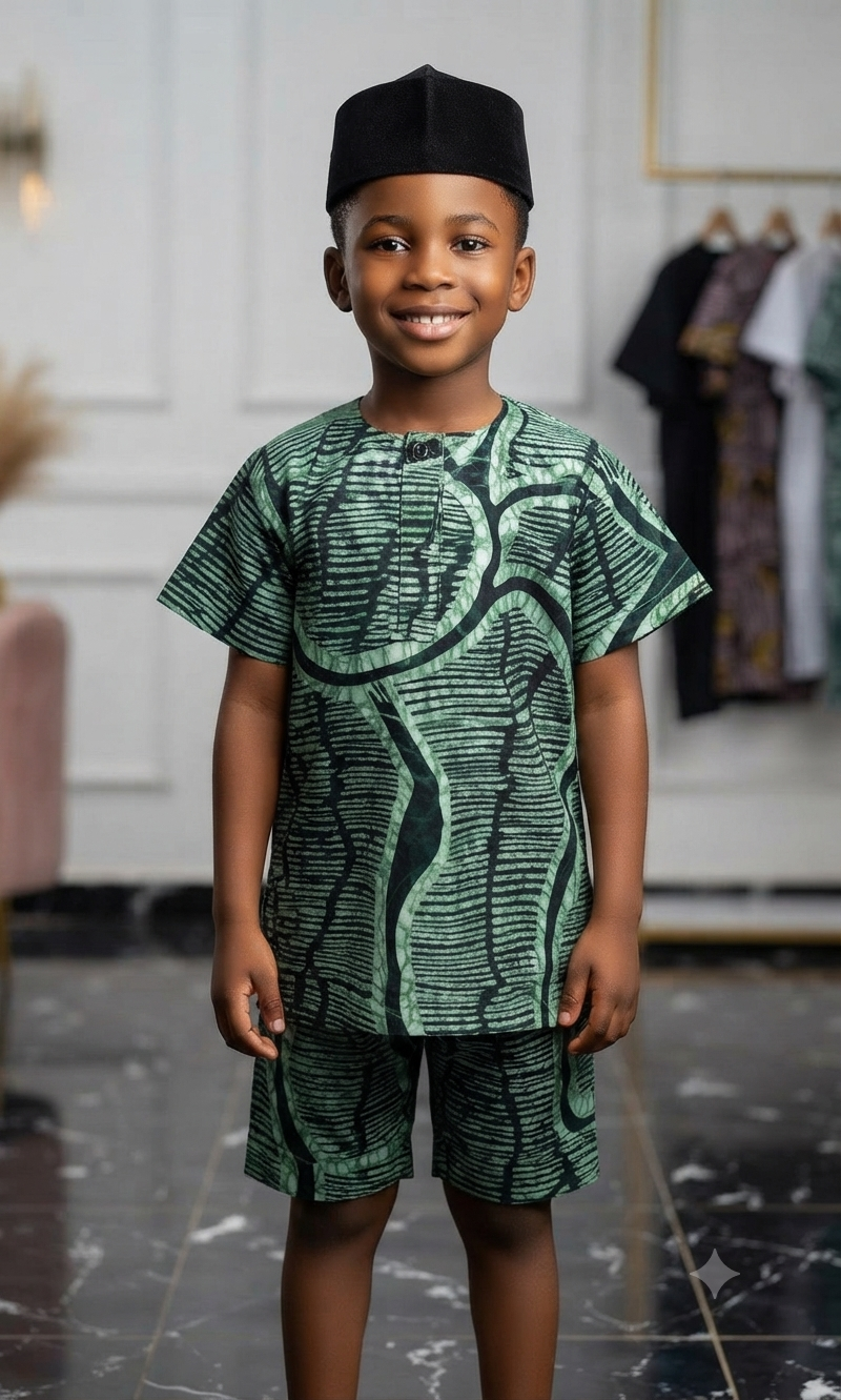 Kampala Top & Shorts Kids Set | African Print Boys' 2-Piece | Agbeke Style