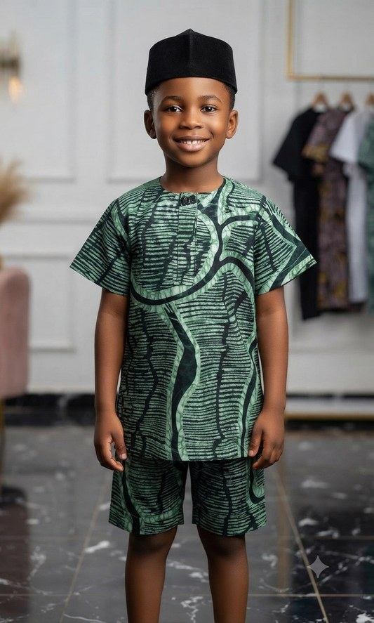 Kampala Top & Shorts Kids Set | African Print Boys' 2-Piece | Agbeke Style