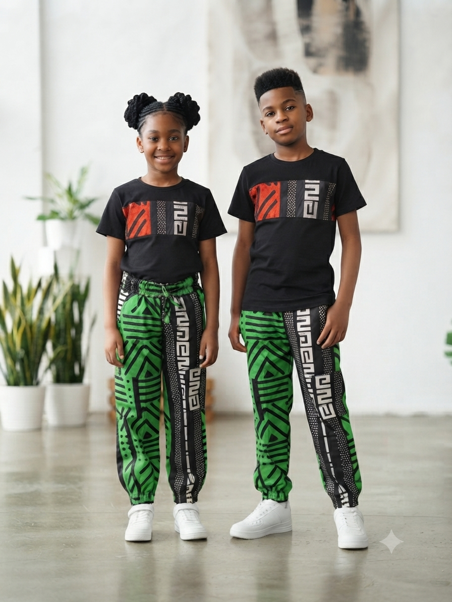 Ankara print Joggers & Tee Set | African Print Kids' Set | Agbeke Style