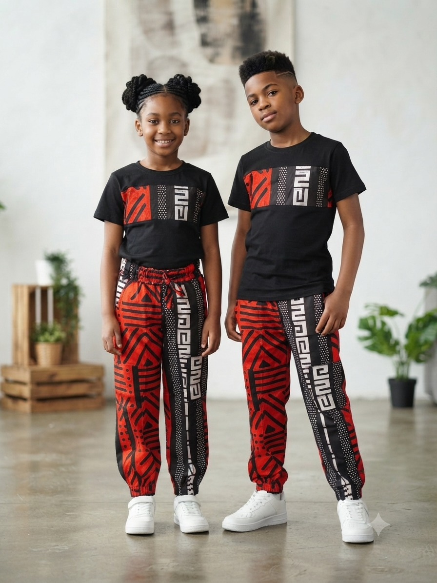 Ankara print Joggers & Tee Set | African Print Kids' Set | Agbeke Style