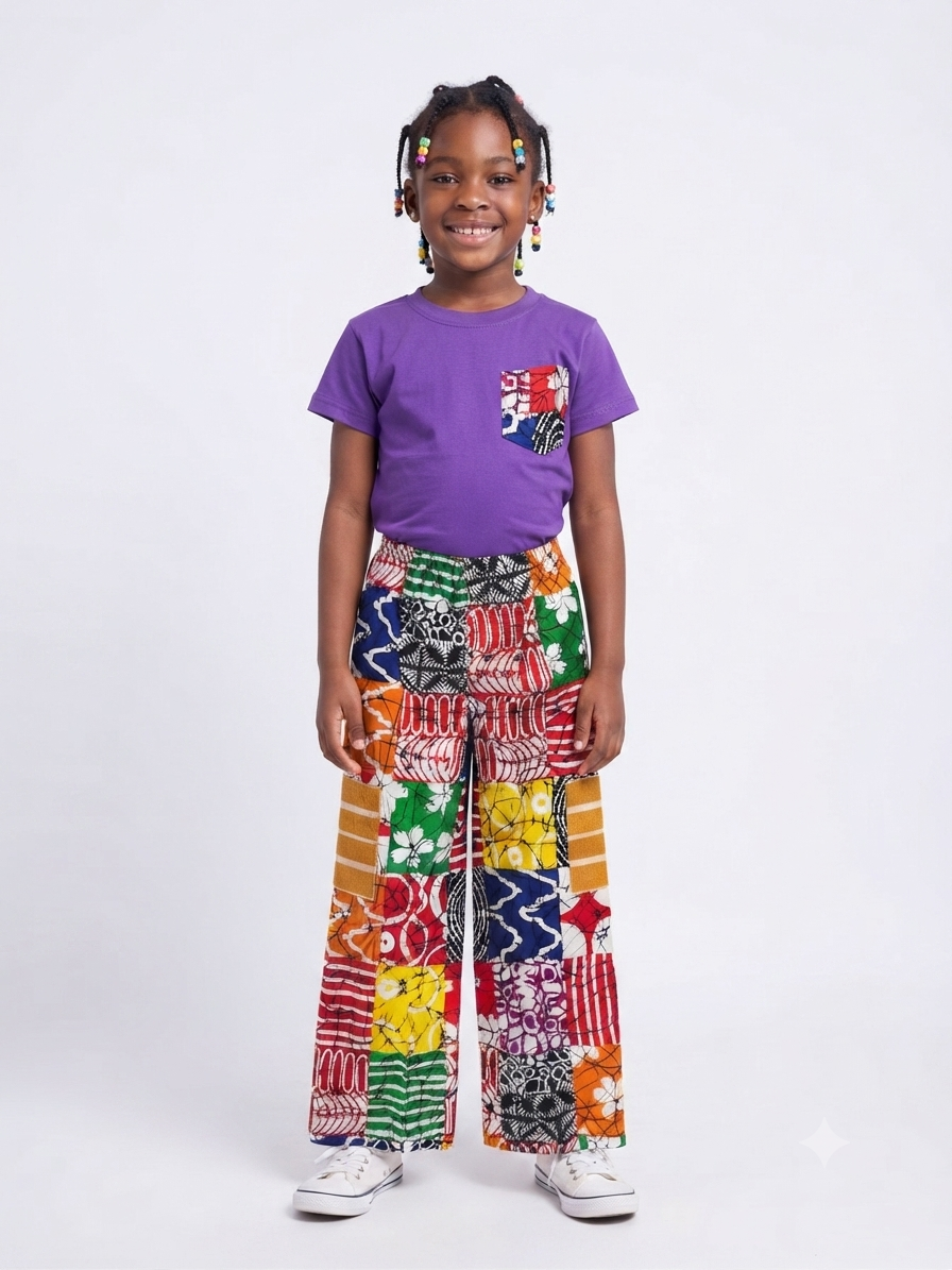 Ankara print Wide-Leg Pants & Tee Set | African Print Kids' Set | Agbeke Style