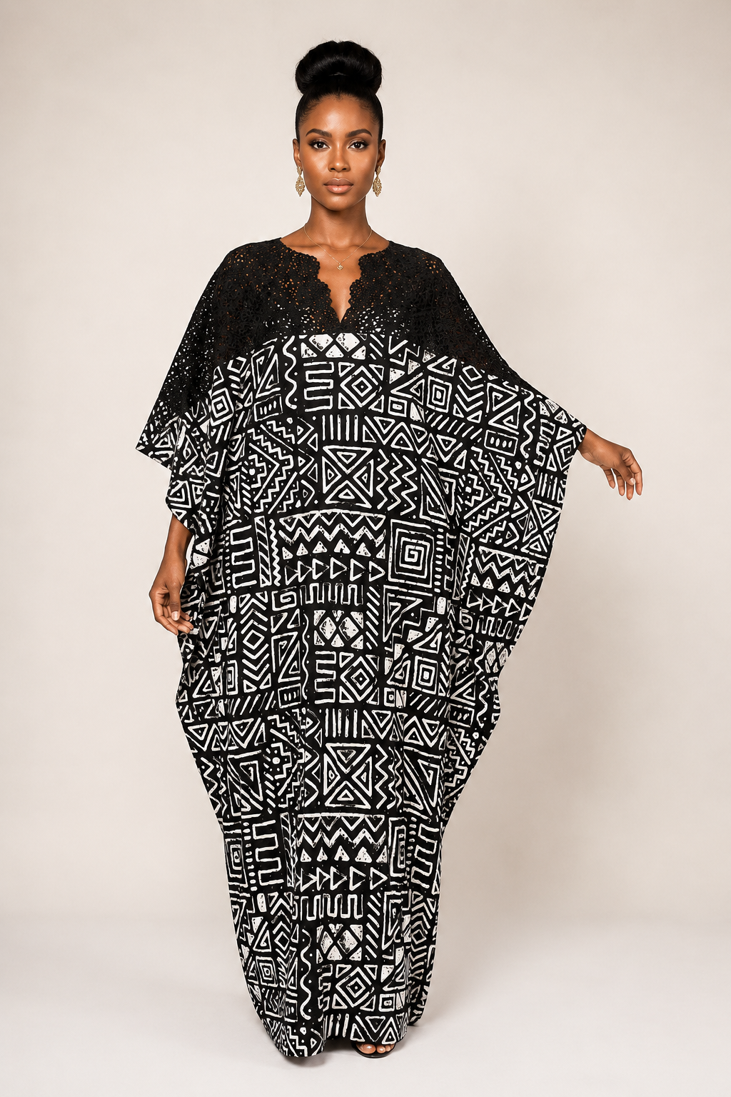 Ankara & Lace Bubu Maxi Dress | Rhinestone Detail | Agbeke Style