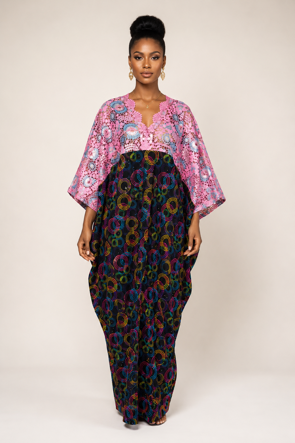 Ankara & Lace Bubu Maxi Dress | Rhinestone Detail | Agbeke Style