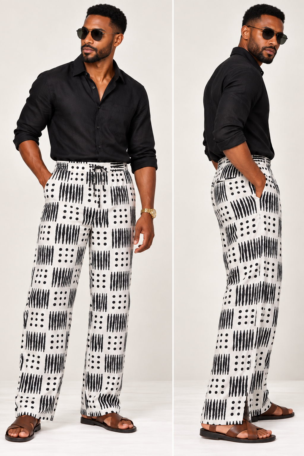 Slitted Wide-Leg Drawstring Trousers | Men's African Print Pants | Agbeke Style