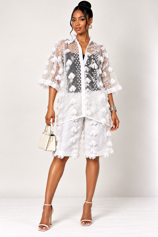 *Textured Tassel Sheer Two-Piece Short Set | Agbeke Style