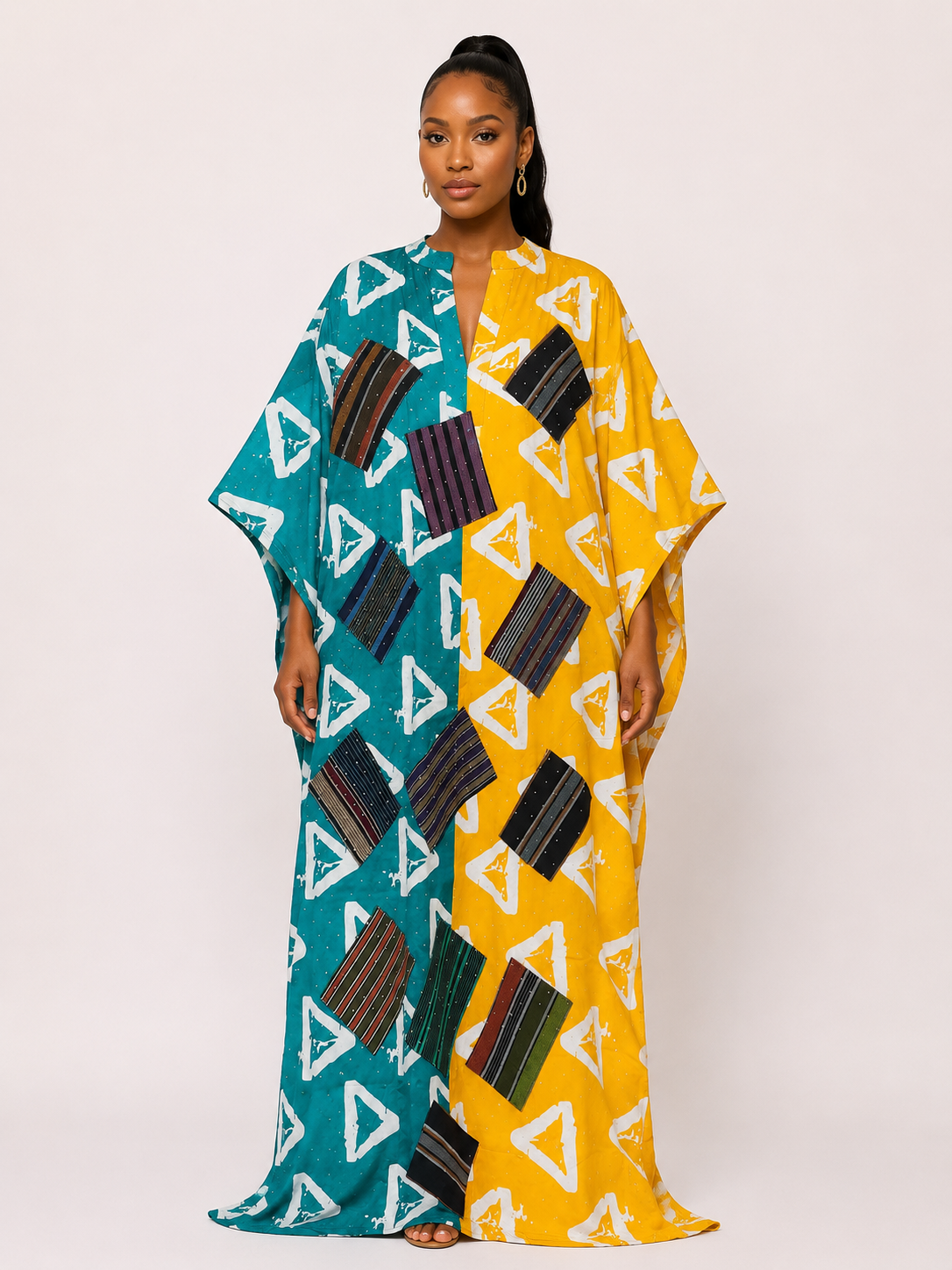Ankara & Asooke Patchwork Bubu Maxi Dress | Rhinestone Detail | Agbeke Style